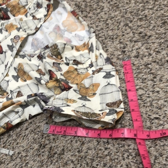 Vintage Apron Dress Size Small Cream Butterfly Bird Cage Print - Picture 9 of 9